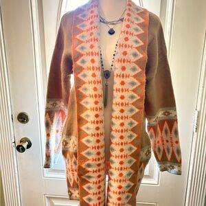 Vintage Aztec Stylish Tan and Orange Geometric Cardigan
